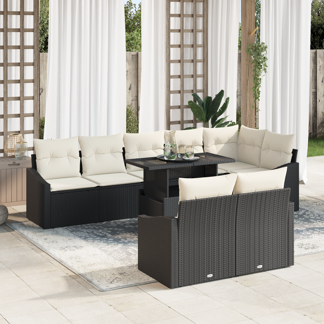 Havesofa Sæt med pude 9 pcs Sort og Cream polyrattan