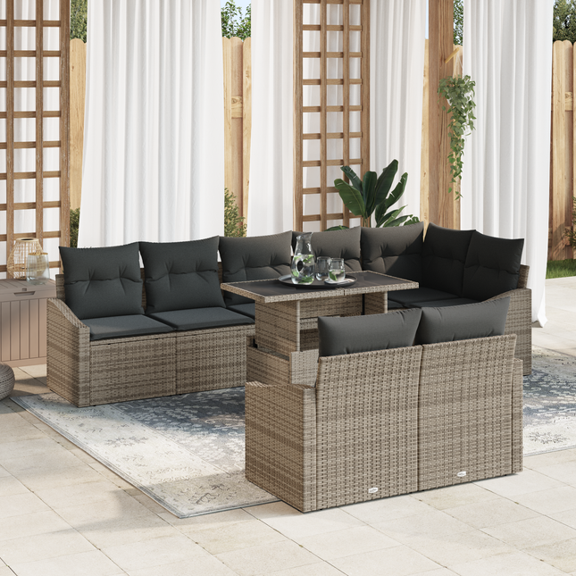 Havesofa Sæt med pude med opbevaring 9 pcs Grå polyrattan