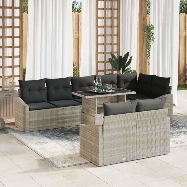 Havesofa Sæt med pude med opbevaring 9 pcs Lysegrå polyrattan