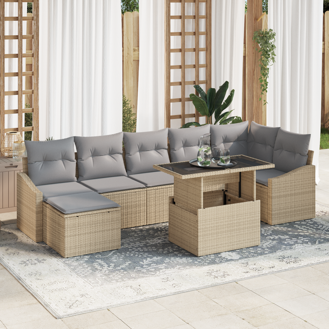 Havesofa Sæt med pude 8 pcs Beige og lys grå polyrattan