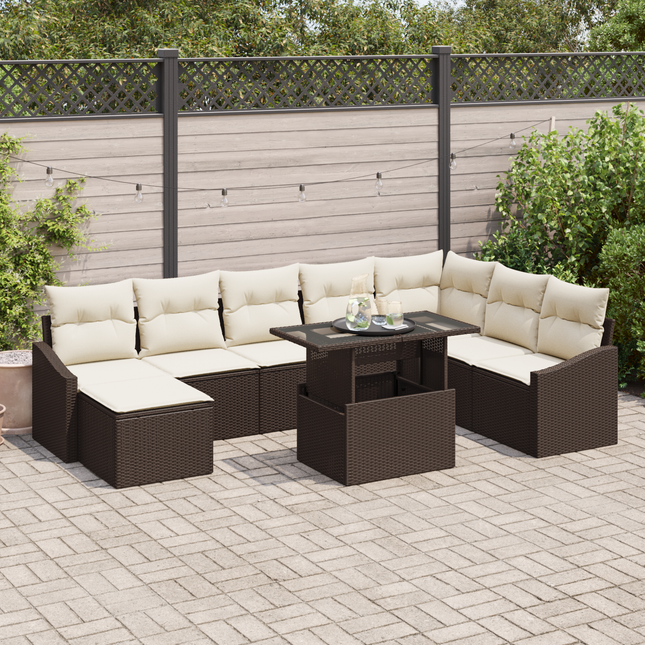 Sofa Sæt med pude med opbevaring 9 pcs Brun og Creme polyrattan