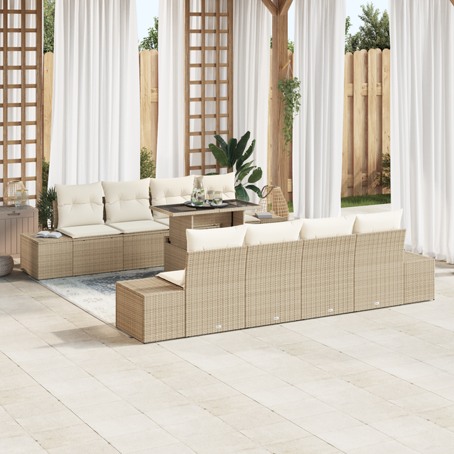 Havesofa Sæt med pude 9 pcs Beige og creme polyrattan