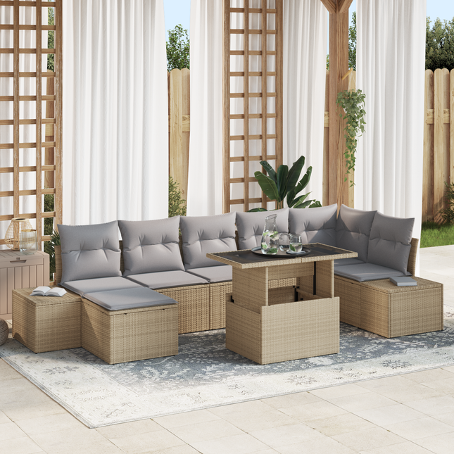 Havesofa Sæt med pude 8 pcs beige og lysegrå