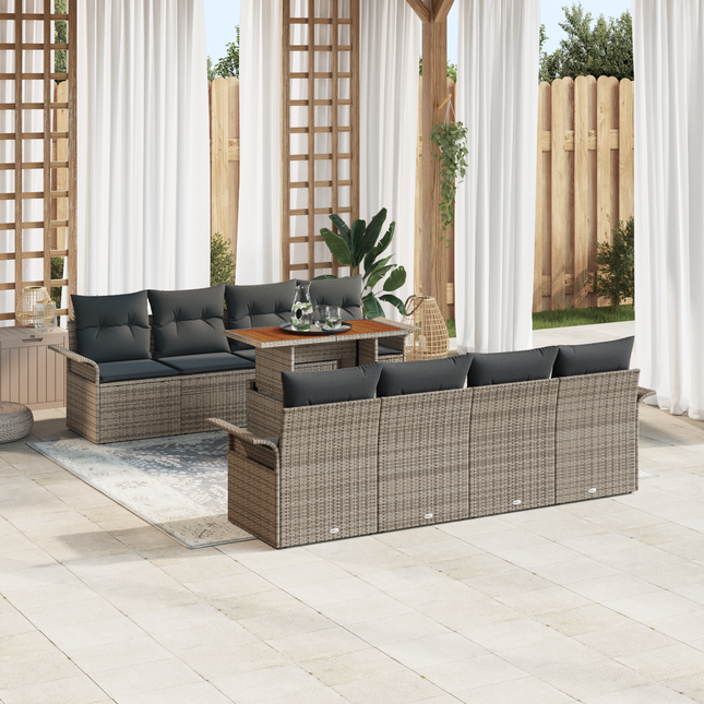 Havesofa Sæt med pude 7 pcs Grå polyrattan