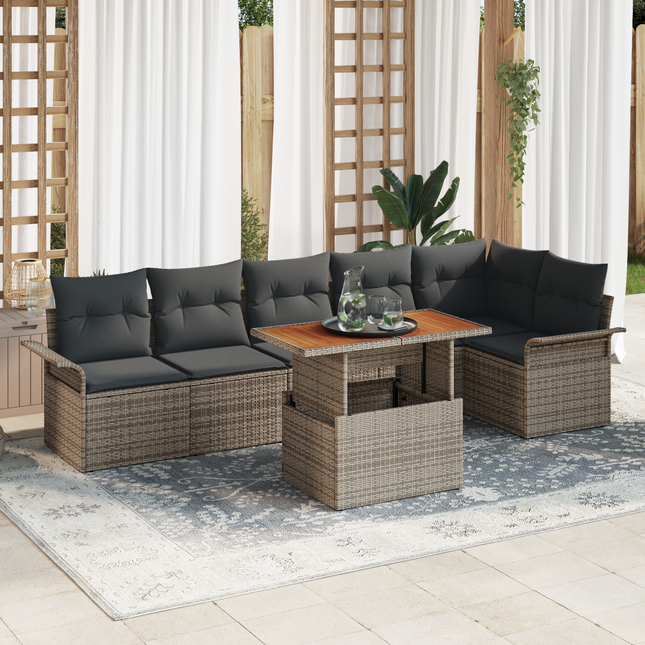 Havesofa Sæt med pude 7 pcs Grå polyrattan