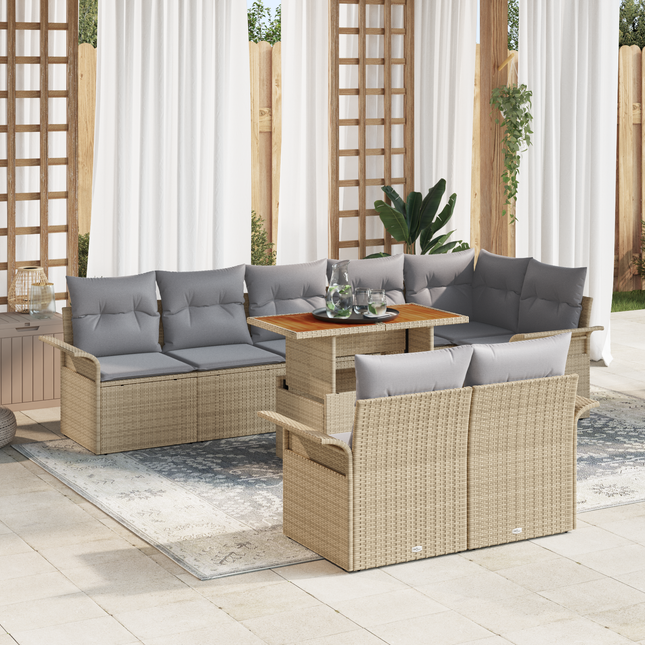 Havesofa Sæt med pude 9 pcs Beige og lys grå polyrattan