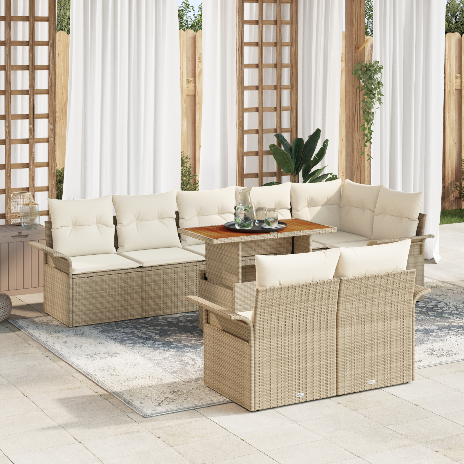 Havesofa Sæt med pude 9 pcs Beige og creme polyrattan