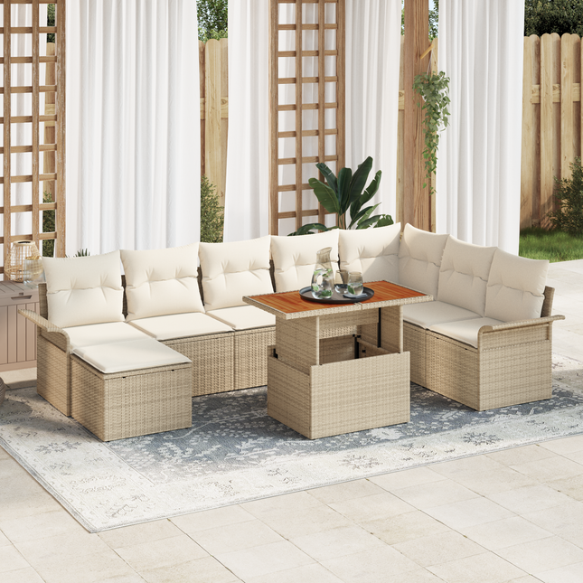 Havesofa Sæt med pude 9 pcs beige og cremefarvet
