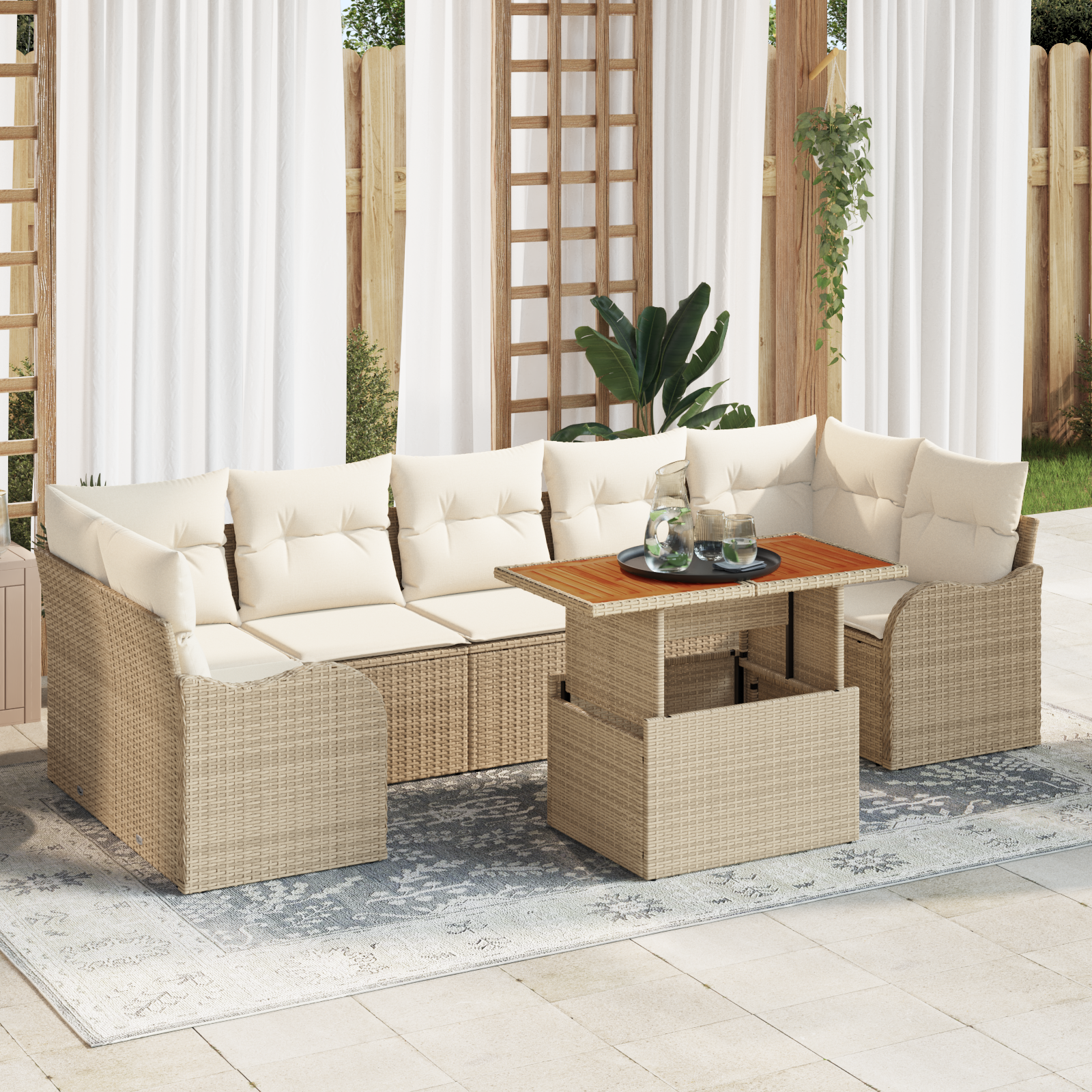 Havesofa Sæt med pude 8 pcs Beige og creme polyrattan