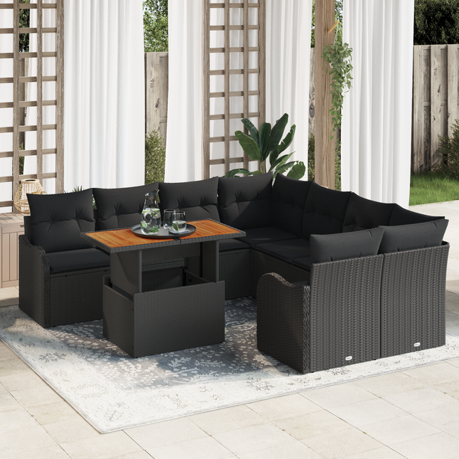 Havesofa Sæt med pude 7 pcs Sort