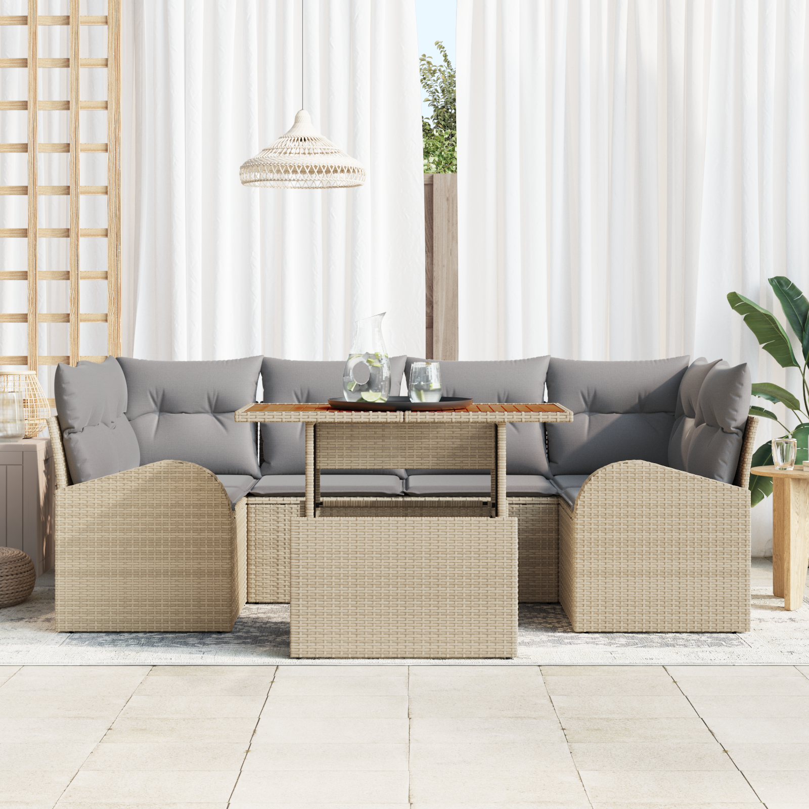 Havesofa Sæt med pude 7 pcs beige og lysegrå