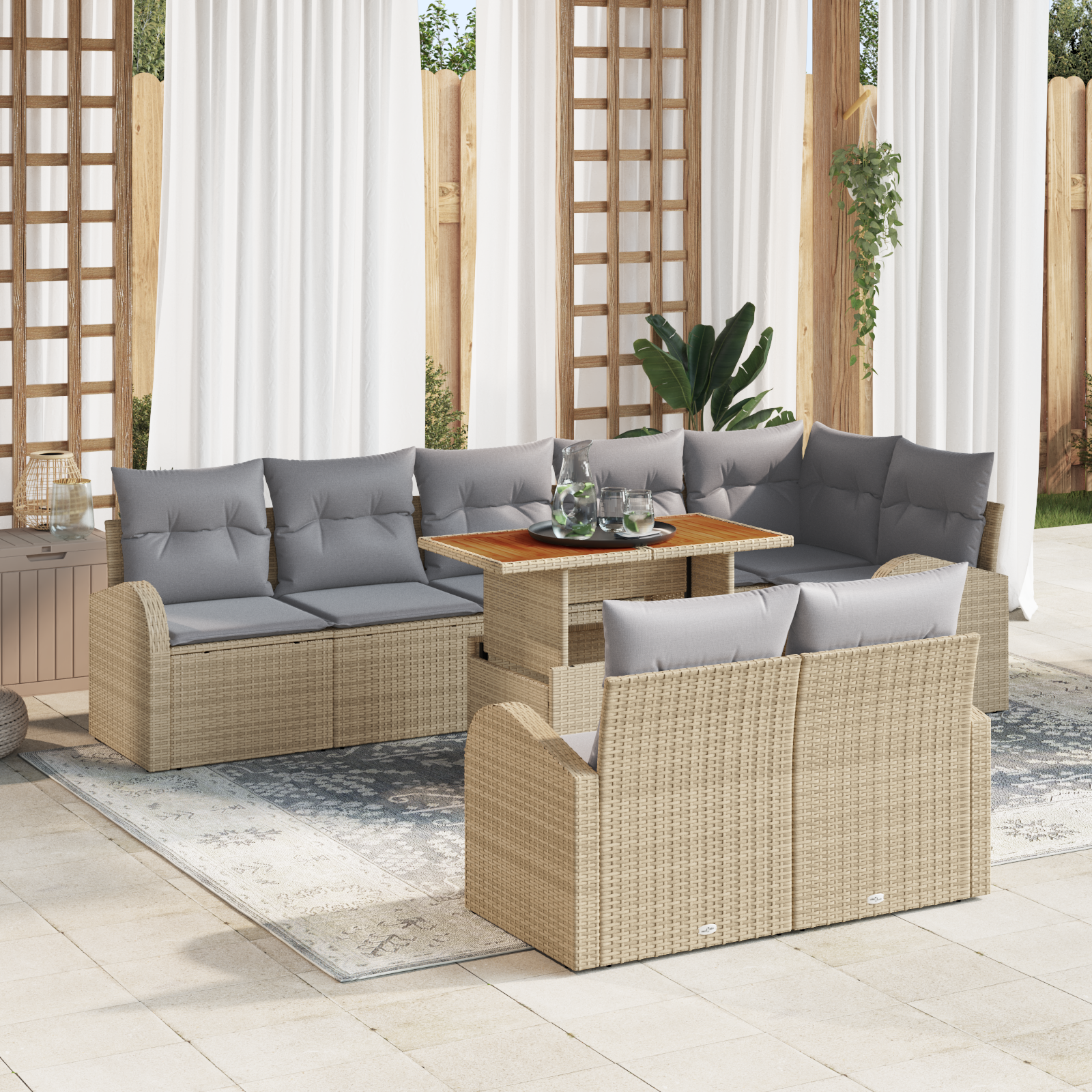 Havesofa Sæt med pude 9 pcs beige og lysegrå