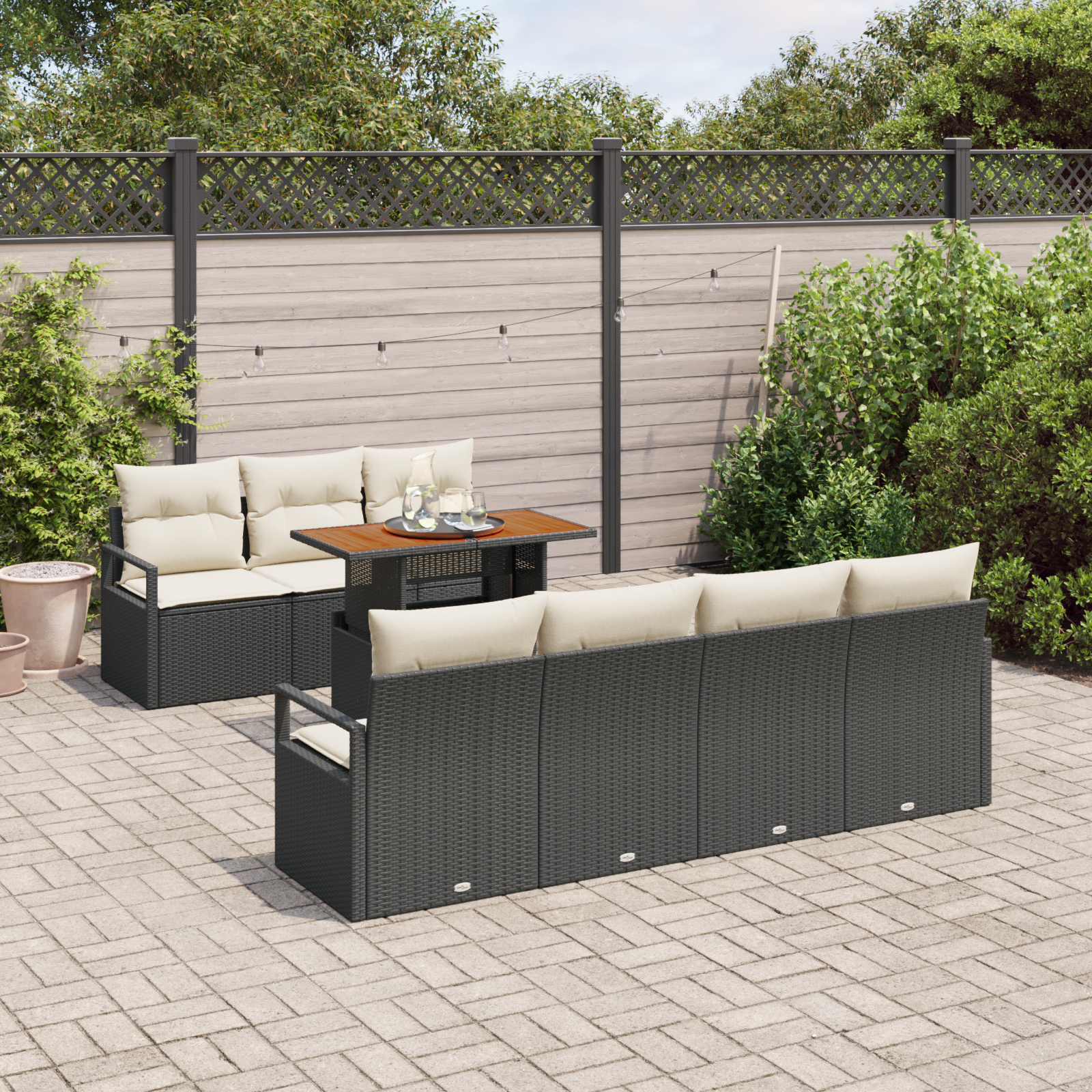 Havesofa Sæt med pude med pude 8 pcs Sort og Cream