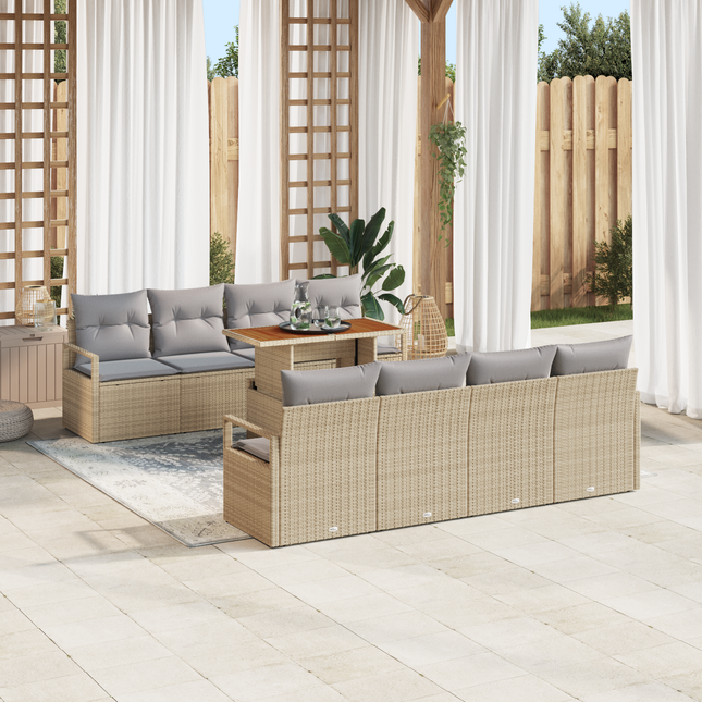 Havesofa Sæt med pude med pude 9 pcs Beige og grå