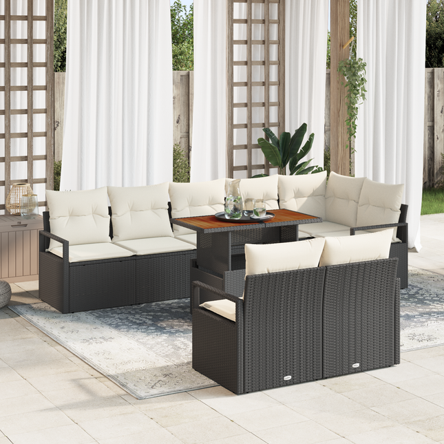 Havesofa Sæt med pude med pude 9 pcs Sort og Cream