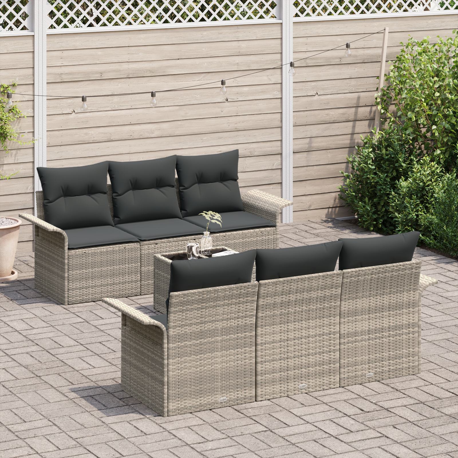 Havesofa Sæt med pude 7 pcs Lysegrå og mørkegrå polyrattan