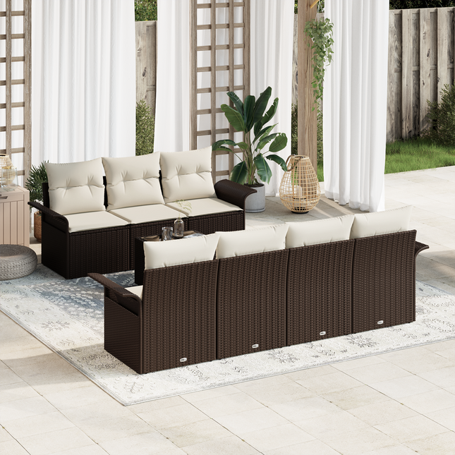 Havesofa Sæt med pude 8 pcs Brun og Creme polyrattan