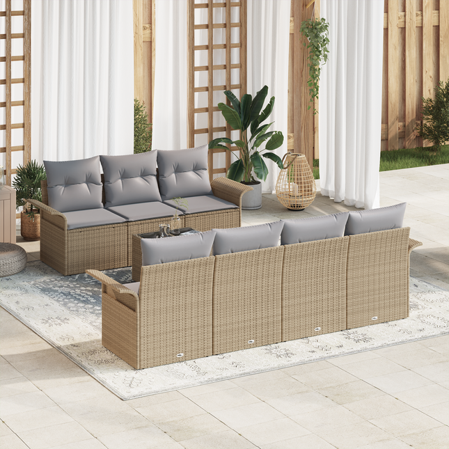 Havesofa Sæt med pude 8 pcs Beige og grå polyrattan