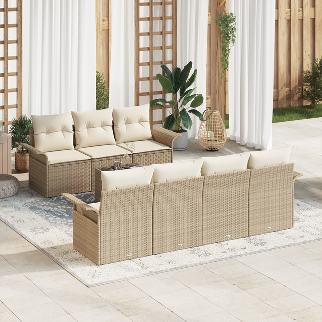Havesofa Sæt med pude 8 pcs Beige og creme polyrattan