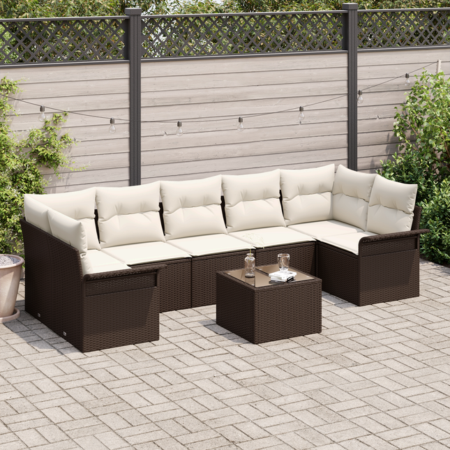 Havesofa Sæt med pude 8 pcs Brun og Creme polyrattan