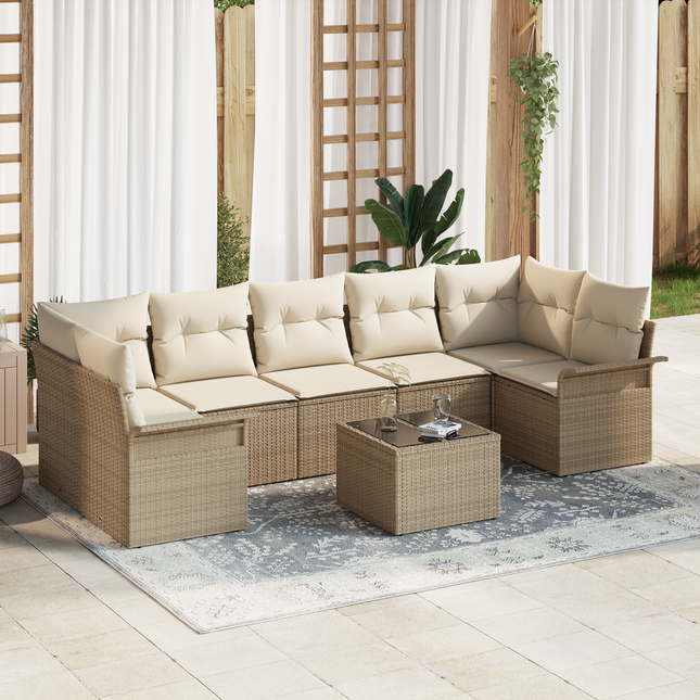 Havesofa Sæt med pude 8 pcs Beige og creme polyrattan