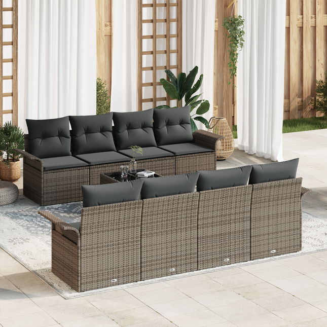 Havesofa Sæt med pude 9 pcs Grå 55 x 55 x 37 cm polyrattan