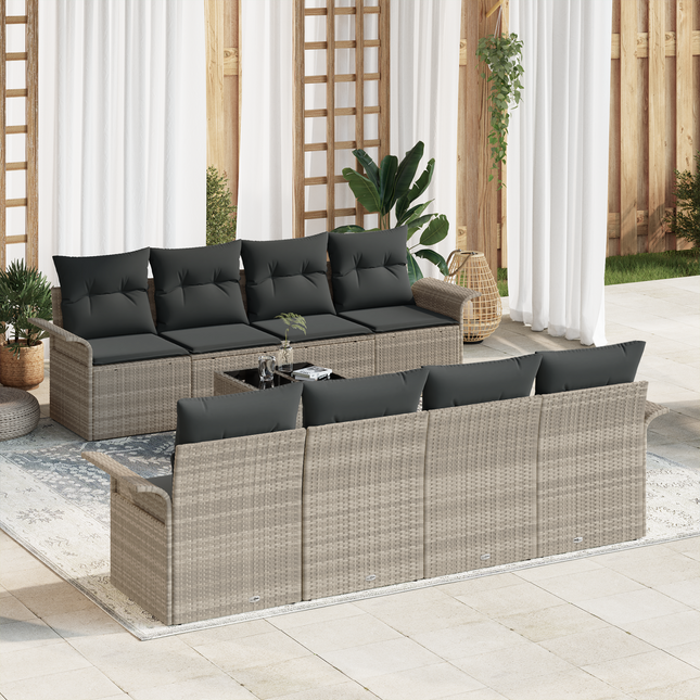 Havesofa Sæt med pude 9 pcs Lysegrå og mørkegrå 55 x 55 x 37 cm
