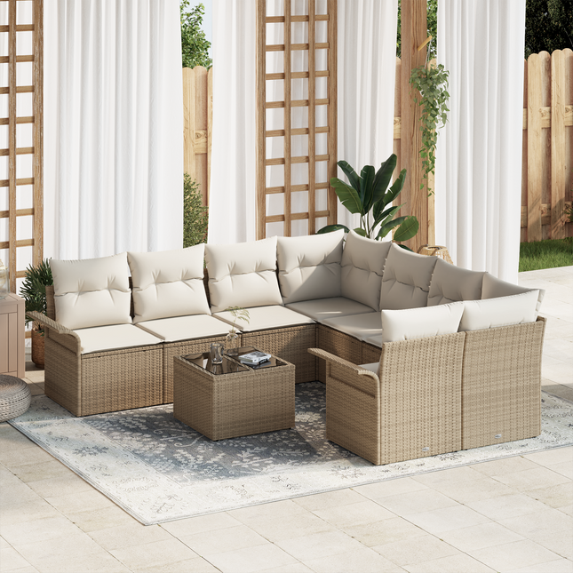 Havesofa Sæt med pude 9 pcs Beige og creme polyrattan