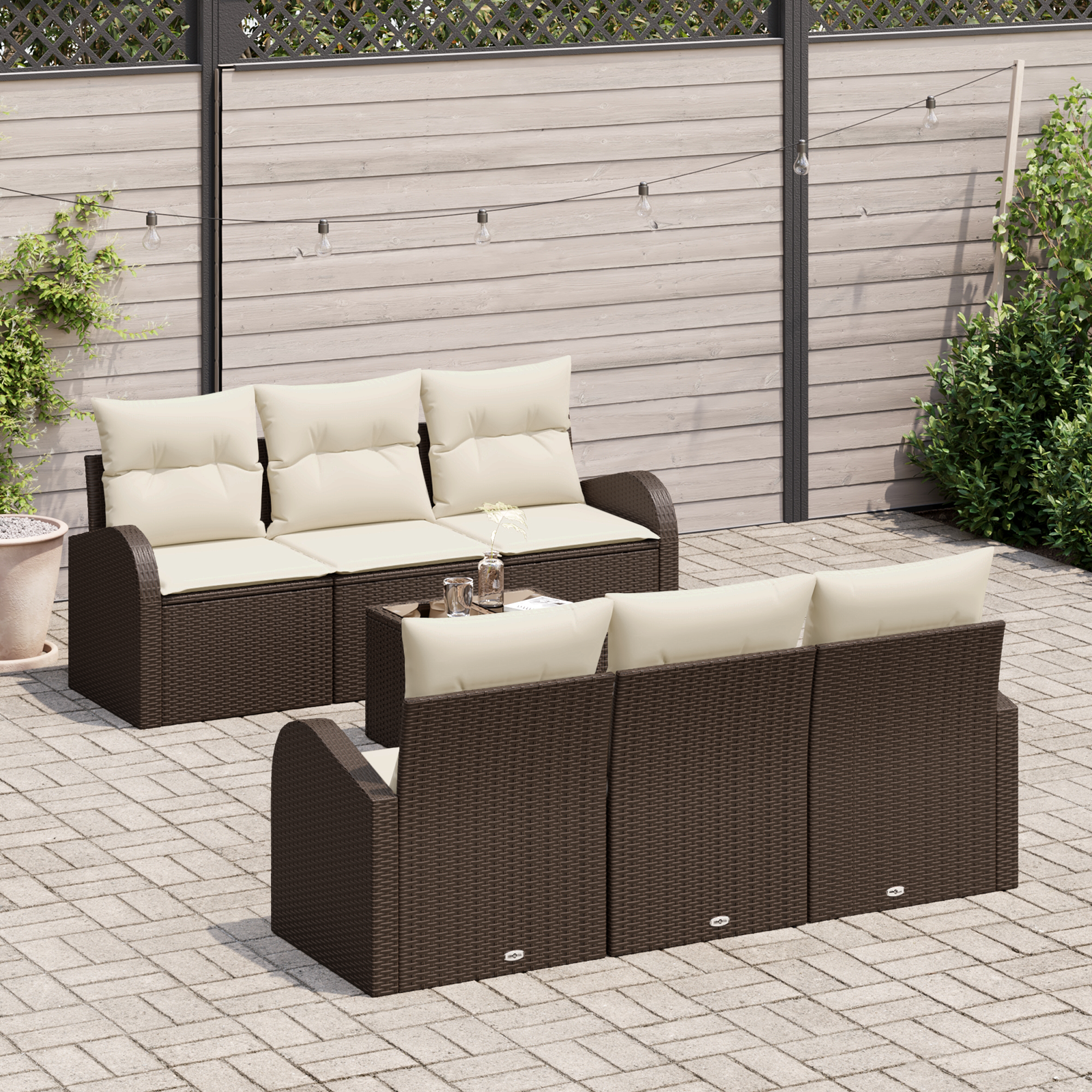 Havesofa Sæt med opbevaring 7 pcs Brun og Creme polyrattan