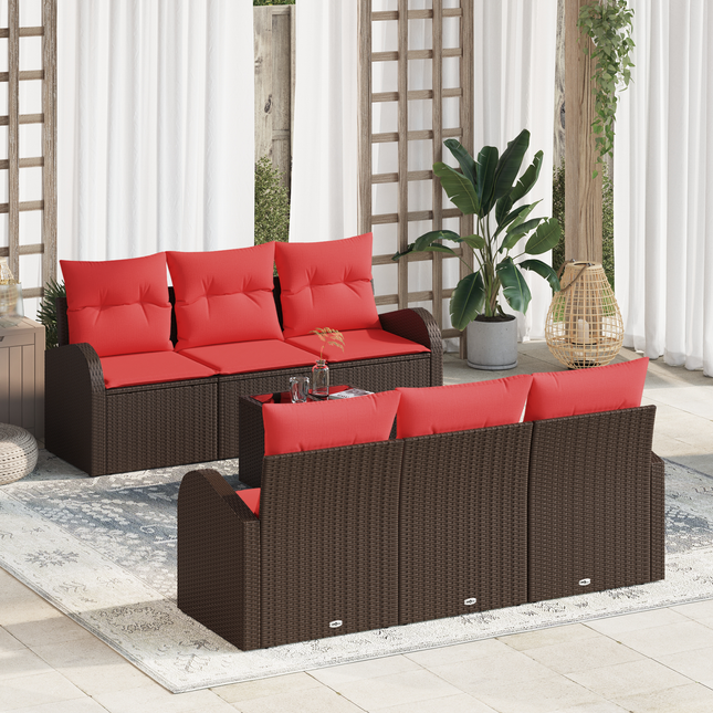Havesofa Sæt med opbevaring 7 pcs Beige og Rød polyrattan