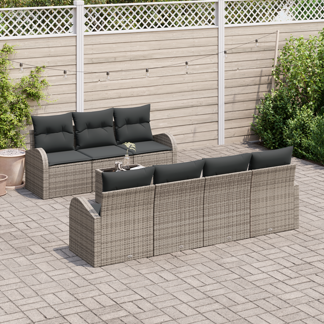 Havesofa Sæt med pude 8 pcs Grå Polyrattan og stål og glas