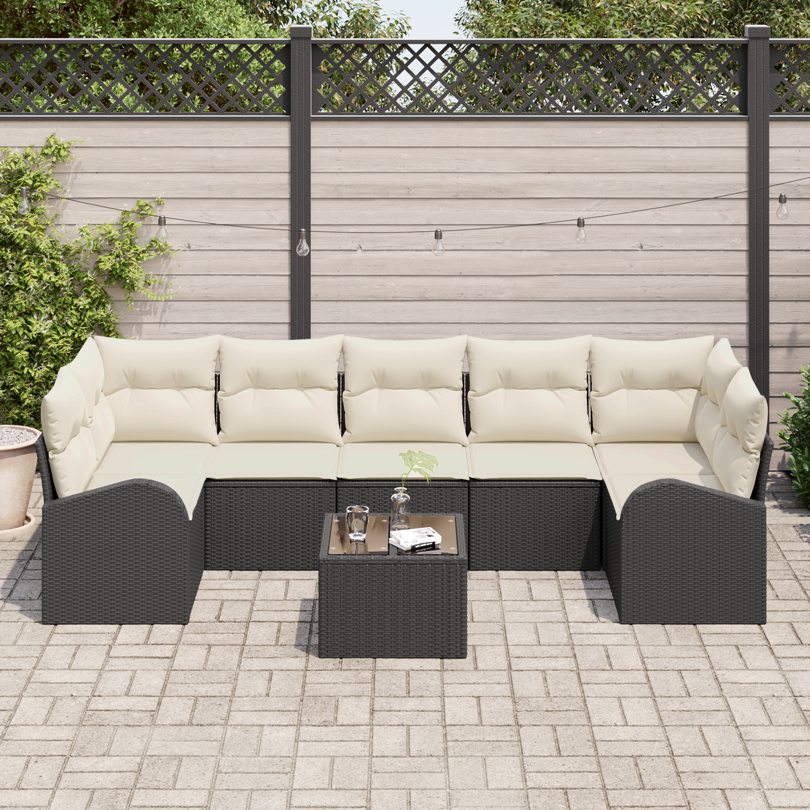Havesofa Sæt 8 pcs Sort og Cream 289 x 124 x 69 cm polyrattan