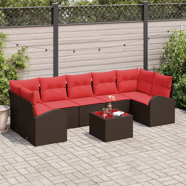 Havesofa Sæt med opbevaring 8 pcs Beige og Rød polyrattan