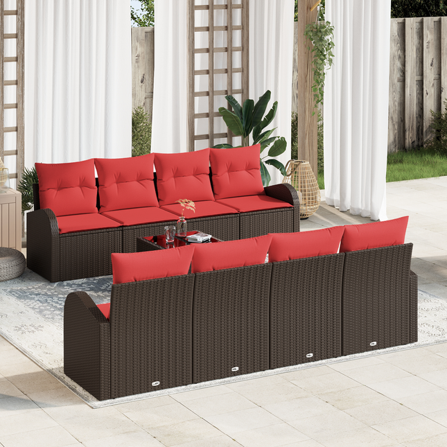 Sofa Sæt med pude med opbevaring 9 pcs Beige og Rød polyrattan