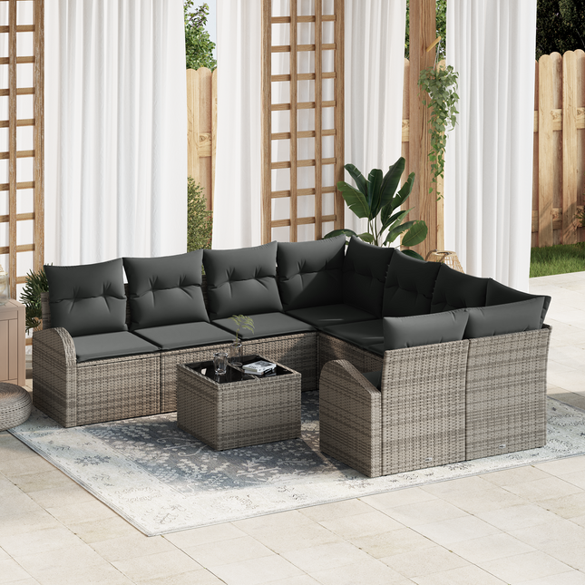 Sofa Sæt med pude med opbevaring 9 pcs Grå polyrattan