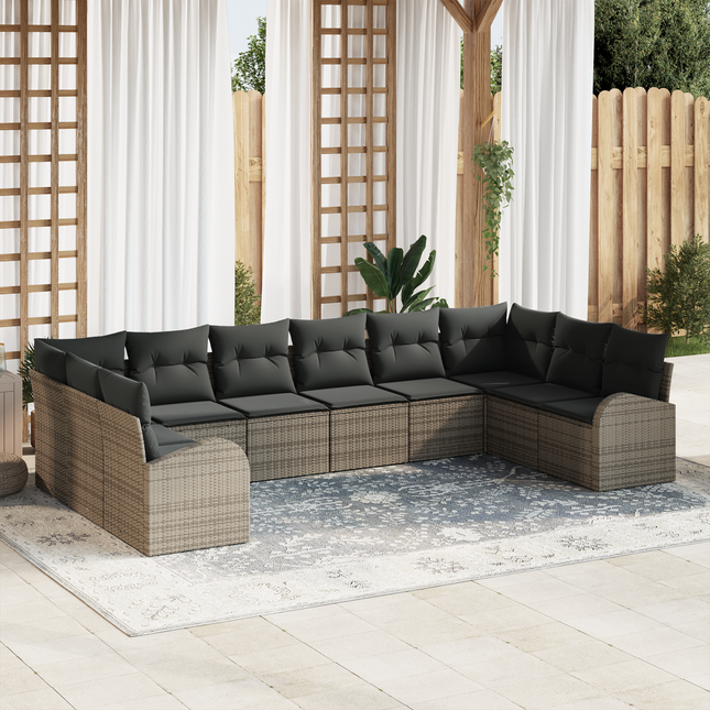 Havesofa Sæt med pude med opbevaring 10 pcs Grå polyrattan