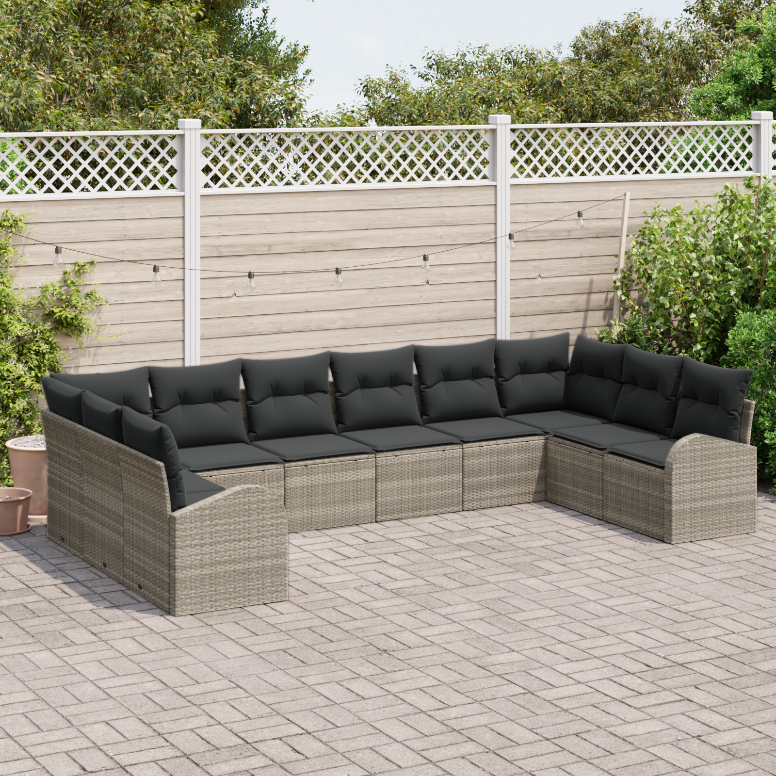 Havesofa Sæt med pude med opbevaring 10 pcs Lysegrå polyrattan