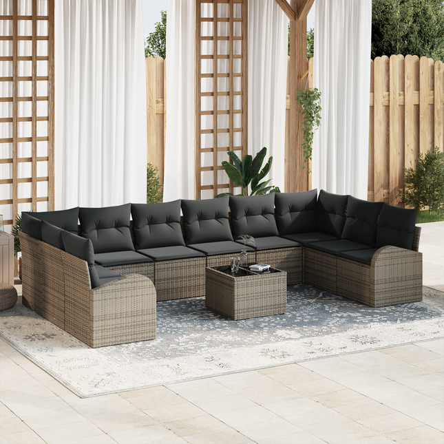 Havesofa Sæt med pude med opbevaring 11 pcs Lysegrå polyrattan