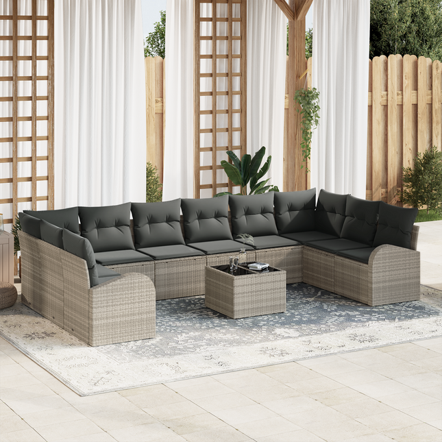 Havesofa Sæt med pude med opbevaring 11 pcs Lysegrå polyrattan