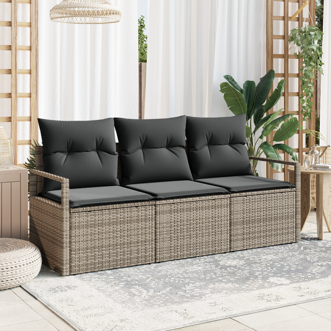 Havesofa Sæt med pude med opbevaring 3 pcs Grå polyrattan