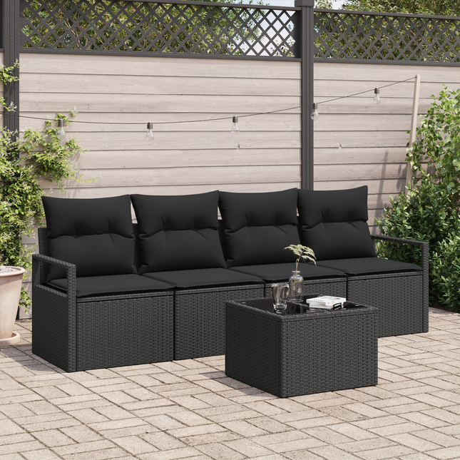 Sofa Sæt med pude med opbevaring 5 pcs Sort polyrattan