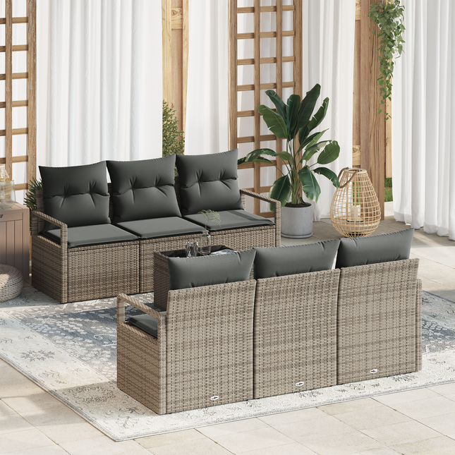 Havesofa Sæt med pude med opbevaring 7 pcs Grå polyrattan