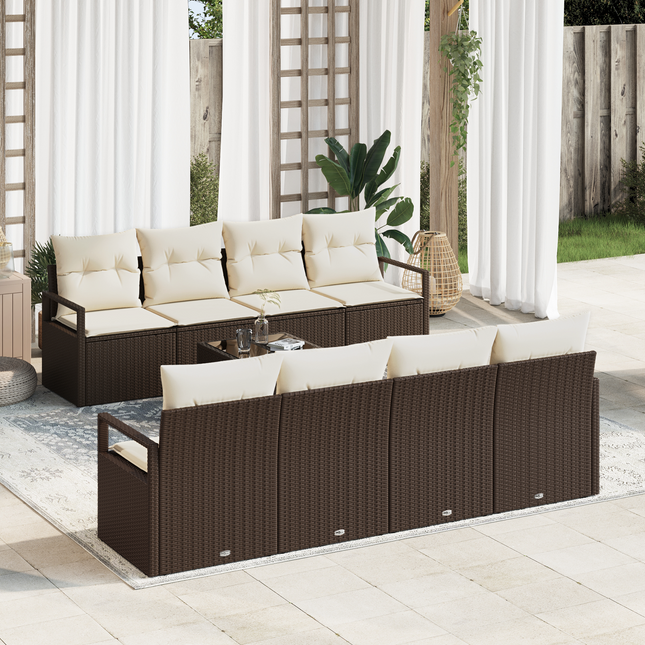 Havesofa Sæt med pude 9 pcs Brun og Creme polyrattan