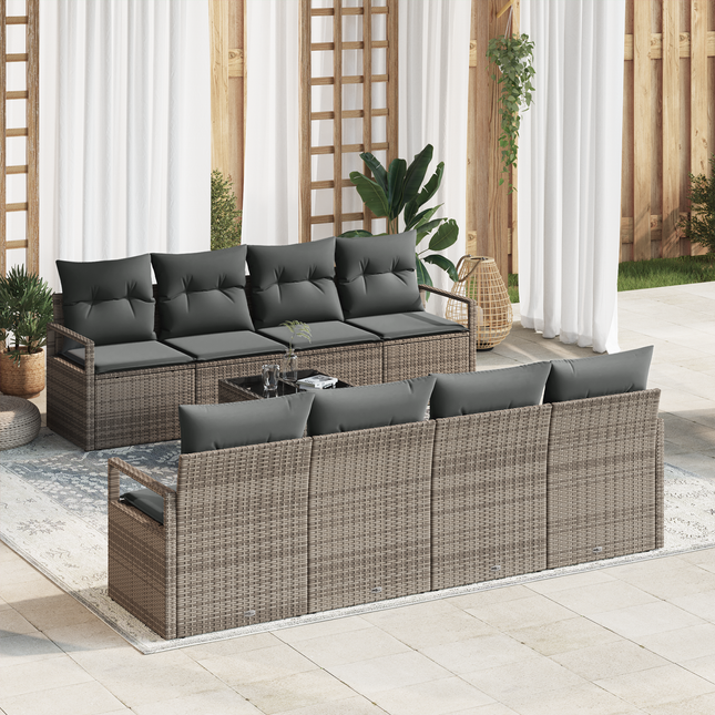Havesofa Sæt med pude med opbevaring 9 pcs Grå polyrattan