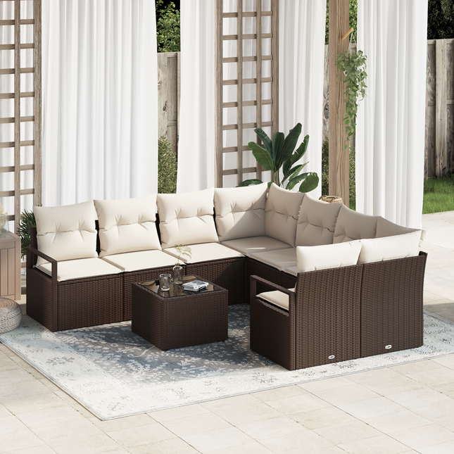 Sofa Sæt med pude med opbevaring 9 pcs Brun og Creme polyrattan