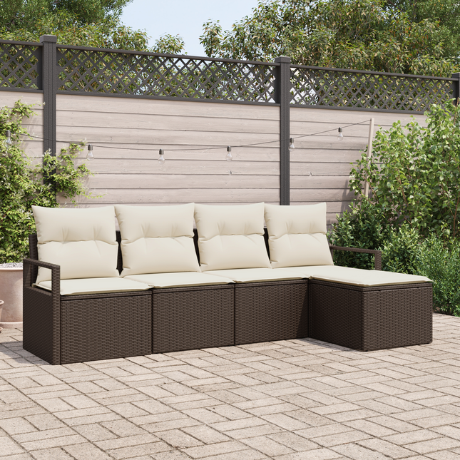 Sofa Sæt med pude med opbevaring 5 pcs Brun og Creme polyrattan
