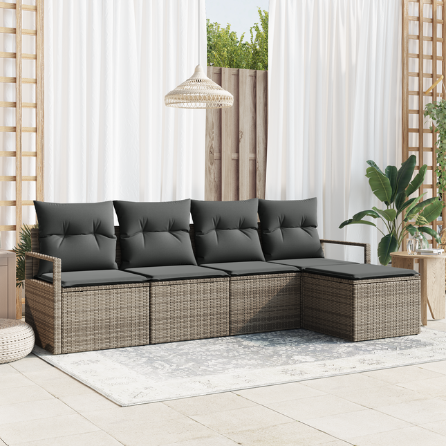 Sofa Sæt med pude med opbevaring 5 pcs Grå polyrattan