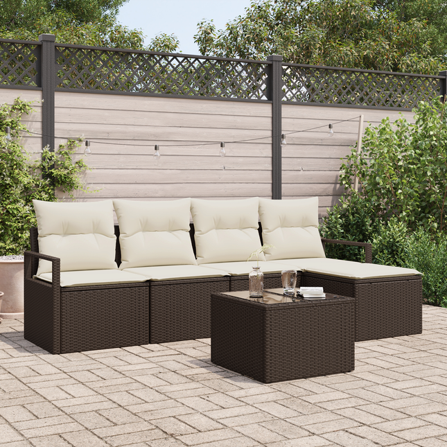 Sofa Sæt med pude med opbevaring 6 pcs Brun og Creme polyrattan