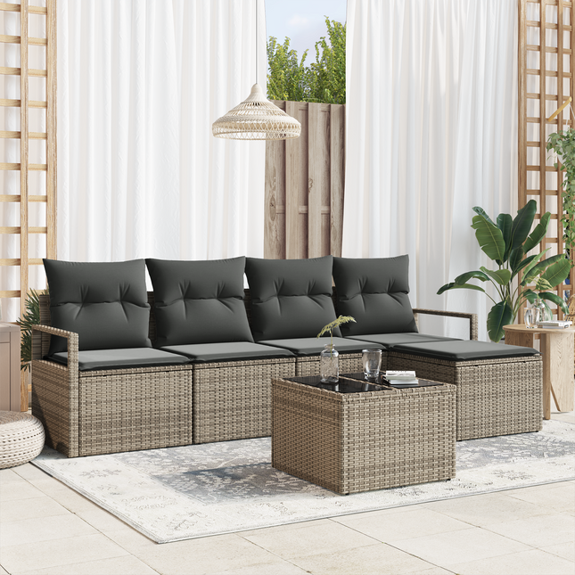 Sofa Sæt med pude med opbevaring 6 pcs Lysegrå polyrattan