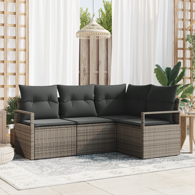 Sofa Sæt med pude med opbevaring 4 pcs Grå polyrattan